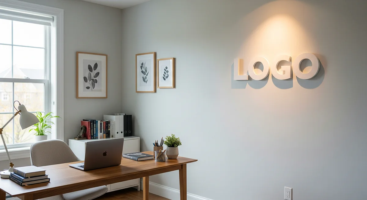 Modern Home Office Glow Branded Virtual Office Background with Company Logo - Corporate