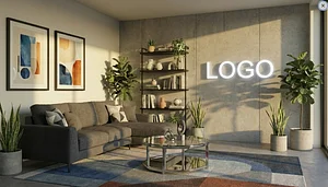 Modern Concrete Lounge Creative Virtual Office Background