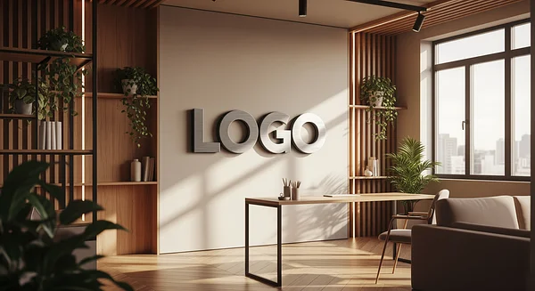 Natural Office Focus Branded Virtual Office Background with Company Logo - Corporate