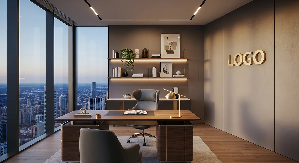 Urban Skyline Suite Branded Virtual Office Background with Company Logo - Corporate