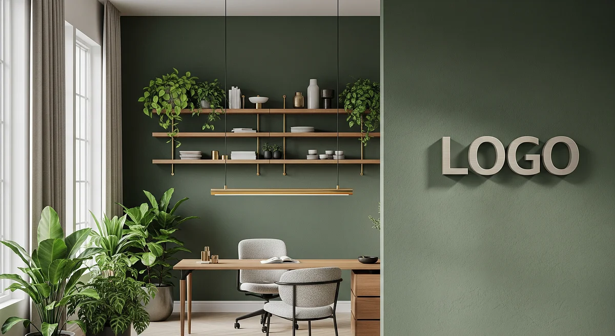 Verdant Brass Thinkspace Branded Virtual Office Background with Company Logo - Corporate