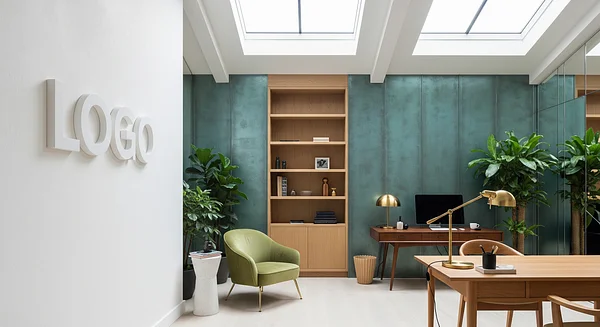 Verdigris Atrium Studio Professional Virtual Office Background for Video Calls - Creative