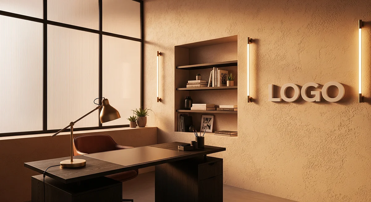 Amberwood Insight Studio Branded Virtual Office Background with Company Logo - Creative