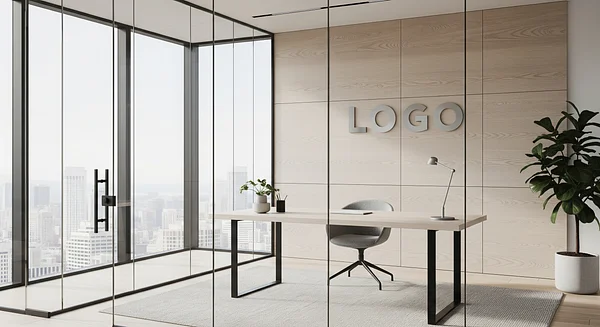 Scandinavian Glass Corner Professional Virtual Office Background for Video Calls - Executive