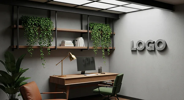 Verdant Brass Loft Nook Professional Virtual Office Background for Video Calls - Creative