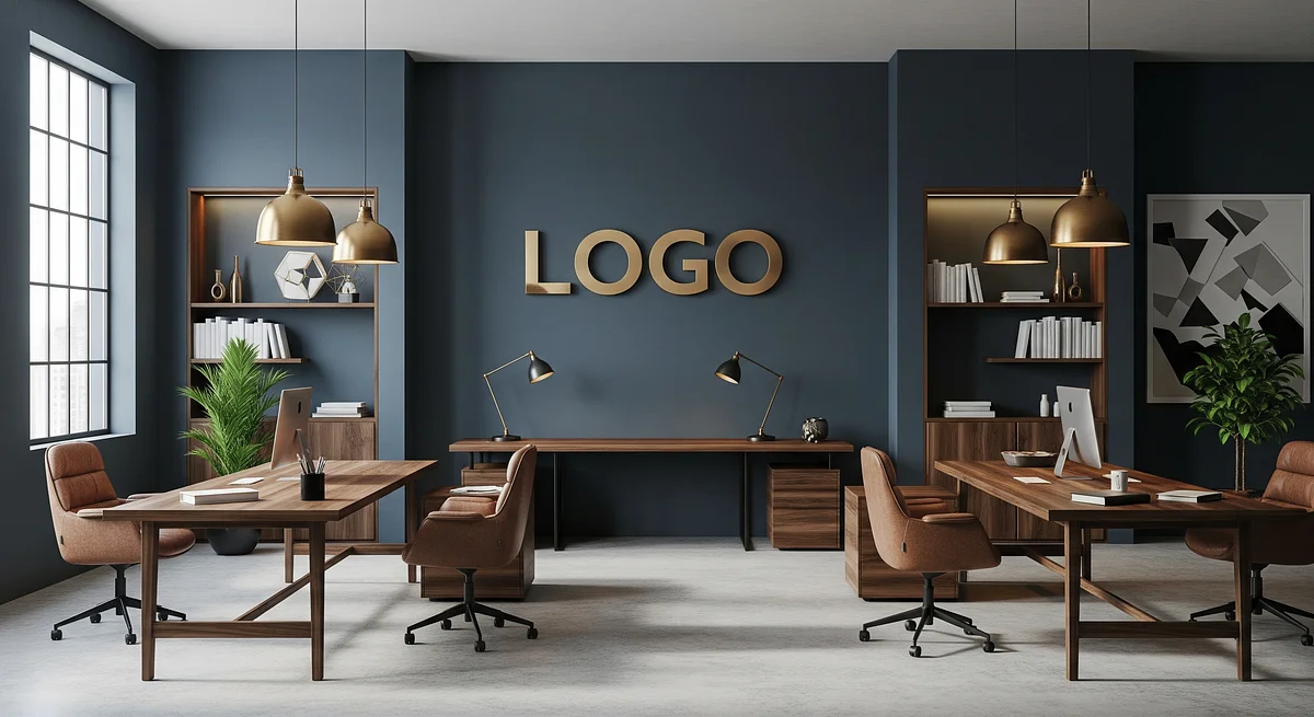 Azure Walnut Strategy Loft Branded Virtual Office Background with Company Logo - Corporate