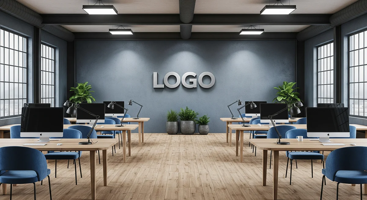 Maritime Slate Innovation Loft Branded Virtual Office Background with Company Logo - Startup