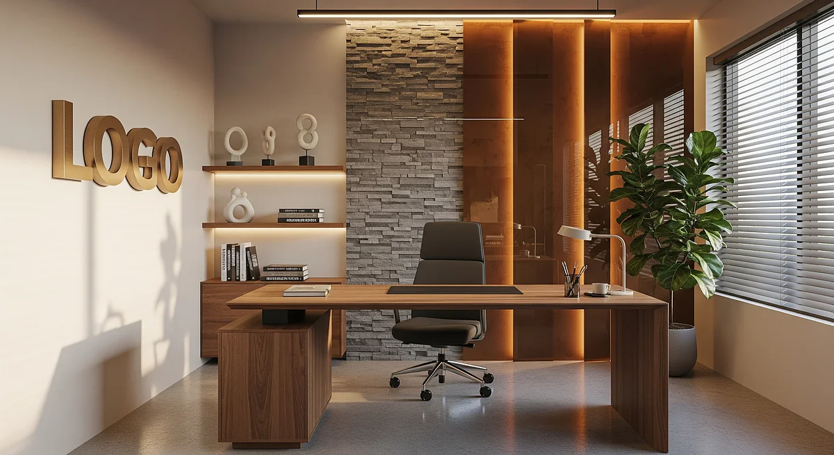 Amberglass Strategy Den Branded Virtual Office Background with Company Logo - Corporate