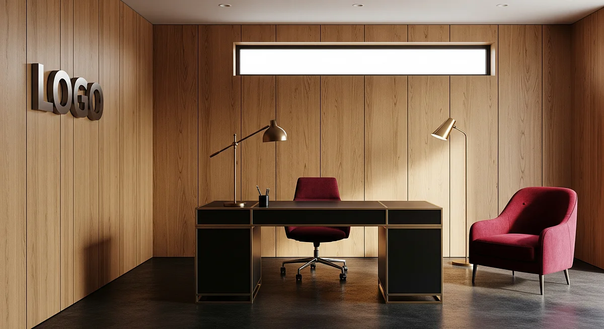 Crimson Oak Strategy Den Branded Virtual Office Background with Company Logo - Corporate