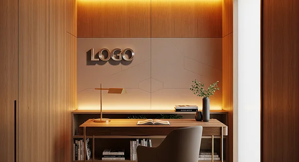 Amberwave Executive Nook Professional Virtual Office Background for Video Calls - Corporate