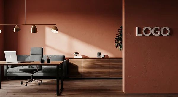 Midnight Terracotta Consultancy Den Professional Virtual Office Background for Video Calls - Executive