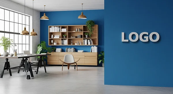 Cobalt Drift Design Loft Professional Virtual Office Background for Video Calls - Creative