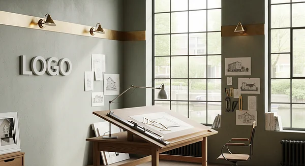 Verdigris Canal Drafting Room Professional Virtual Office Background for Video Calls - Corporate