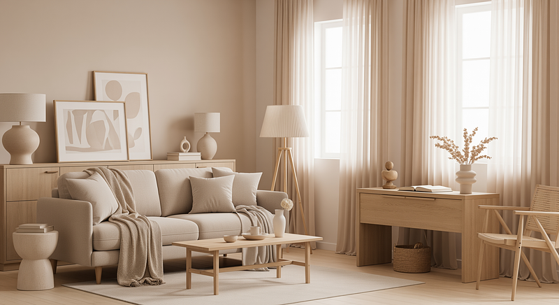 Elegant Beige Haven Professional Virtual Office Background for Video Calls