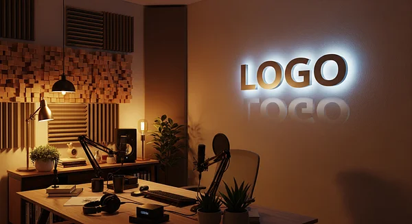 Home Podcast Studio Branded Virtual Office Background with Company Logo - Studio
